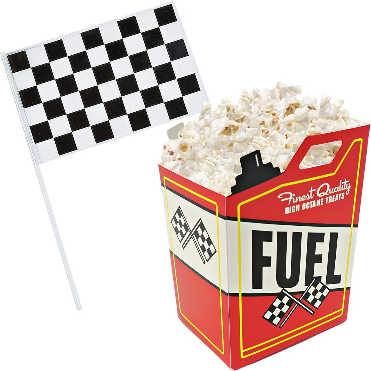 4E's Novelty 24 Race Car Popcorn Boxes w/ 24 Checkered Flags - Car Themed Party Decorations & Supplies